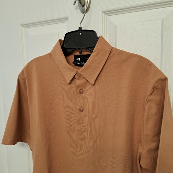 Le31 | Simons Mens Jersey Polo Size Medium Short Sleeved Shirt Camel NWT - Picture 4 of 13